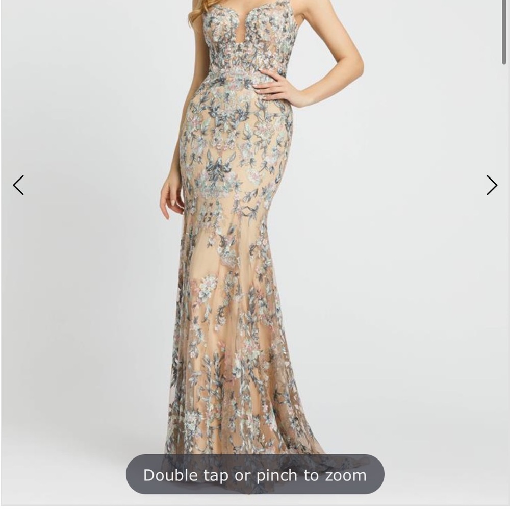 Mac Duggal Blush and Blue Embroidered Dress